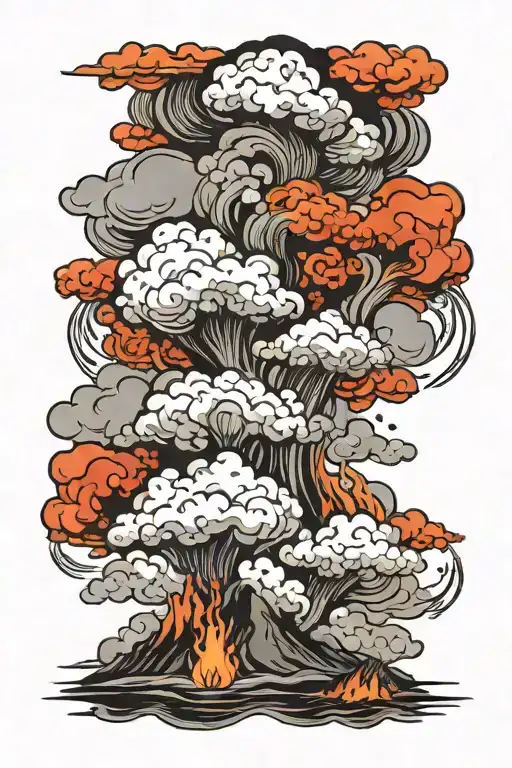 clouds, black and white, water, smoke, volcano explosion tattoo design idea