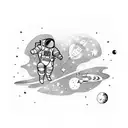 astronaut playing guitar in space bright colour  tattoo design idea