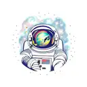 astronaut playing guitar in space bright colour  tattoo design idea