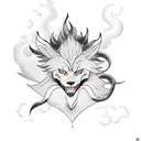 kurama from naruto with akatsuki clouds as background tattoo design idea