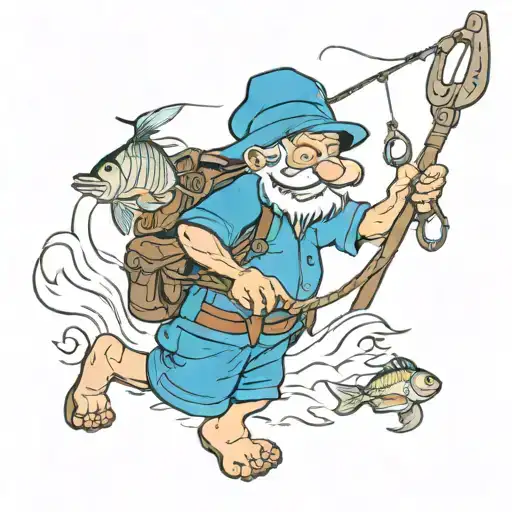 Papa Smurf fishing with a tackle box by his foot and the date 04/20/1957 - 08/20/2019 tattoo design idea