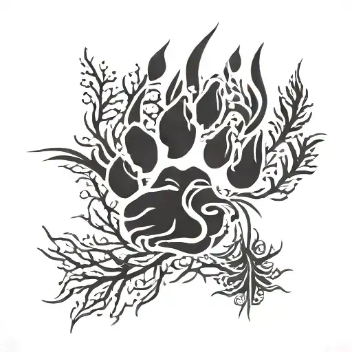 bear paw print made with tree branches tattoo design idea