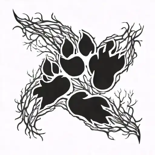 bear paw print made out of tree branches tattoo design idea
