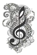 bass clef and the question mark of Philosophy tattoo design idea