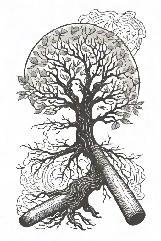 A tattoo of a tree of knowledge with branches shaped like baseball bats, representing the growth and learning that comes from both parenting and playing sports tattoo design idea