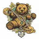 bear and anchor and chain with forest and nautical map  tattoo design idea