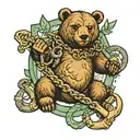 bear and anchor and chain with forest and nautical map  tattoo design idea