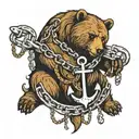 bear and anchor and chain with forest and nautical map  tattoo design idea