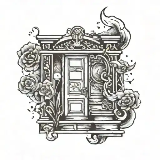 three steps leading to a open door with space inside tattoo design idea