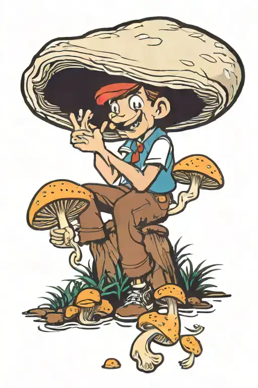 hand picking a mushroom in color In the style of sailer jerry tattoo design idea