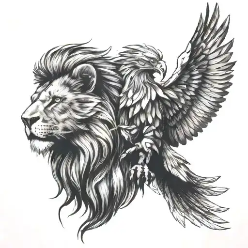lion and eagle facing opposite directions  tattoo design idea