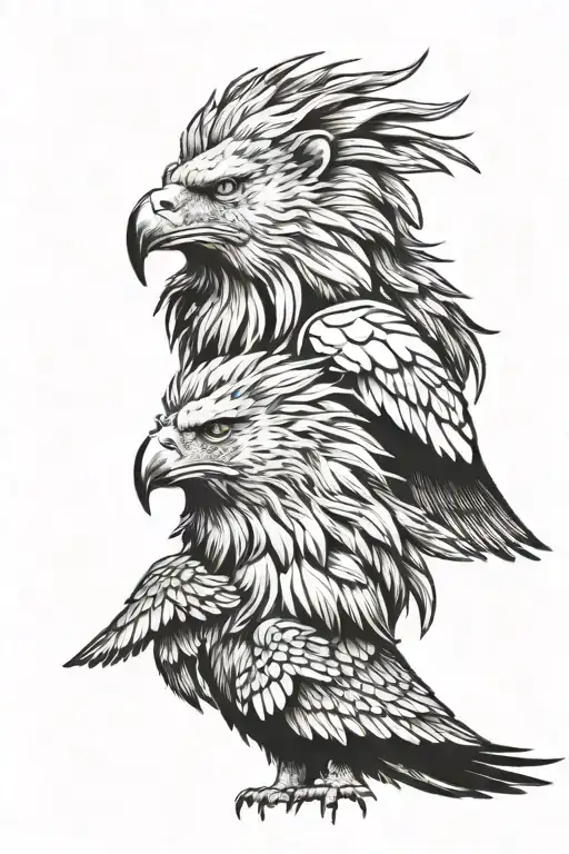 lion and eagle facing opposite directions  tattoo design idea