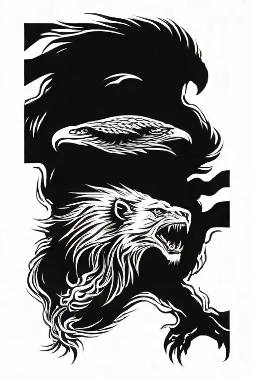 lion and eagle facing opposite directions  tattoo design idea