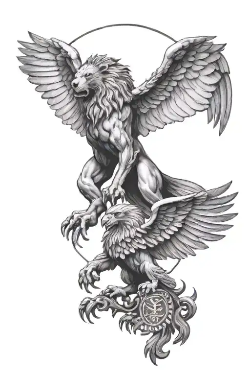 lion and eagle armenian tattoo design idea