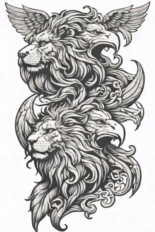 lion and eagle facing opposite directions  tattoo design idea