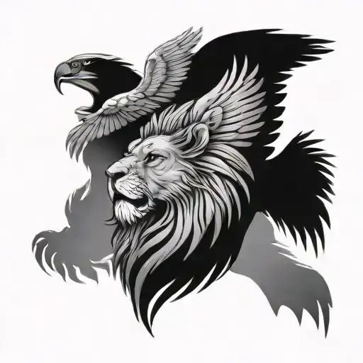 lion and eagle facing opposite directions  tattoo design idea