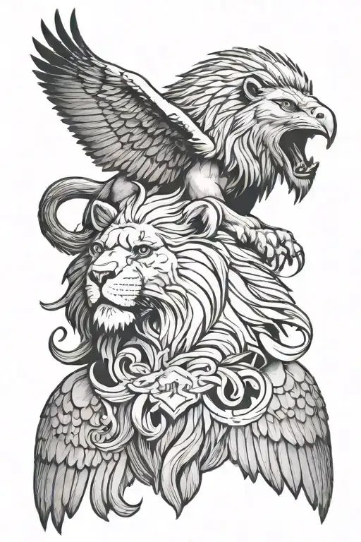 lion and eagle facing opposite directions  tattoo design idea