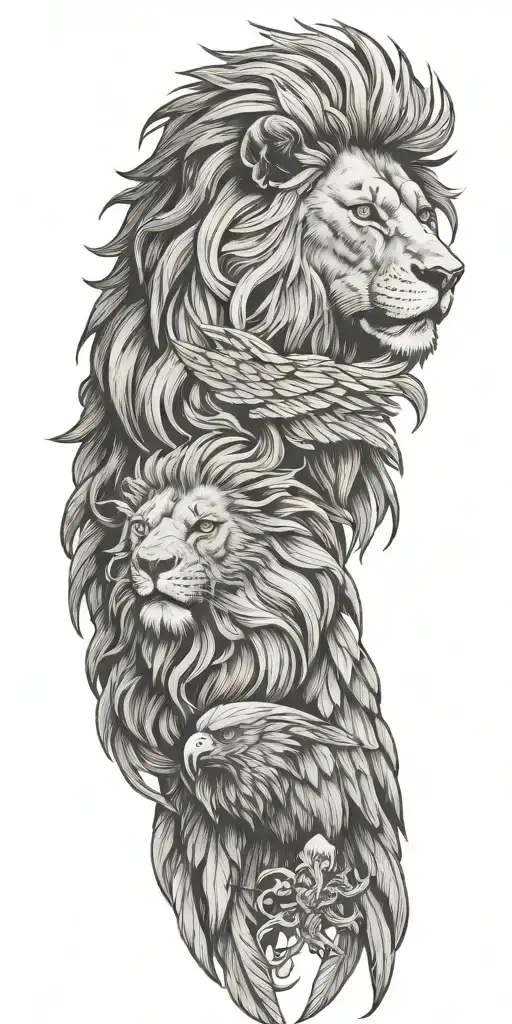 lion and eagle tattoo design idea