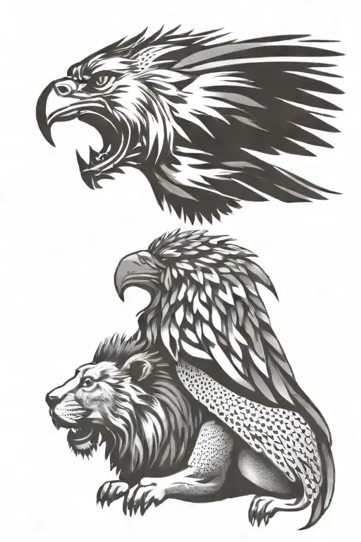 lion and eagle  tattoo design idea