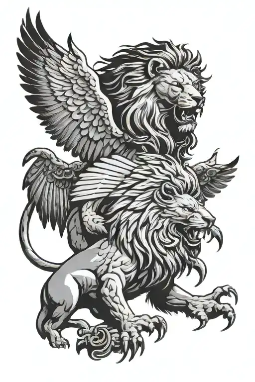 lion and eagle facing opposite directions  tattoo design idea