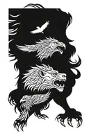lion and eagle facing opposite directions  tattoo design idea