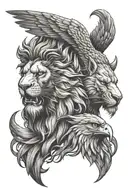 lion and eagle facing opposite directions  tattoo design idea
