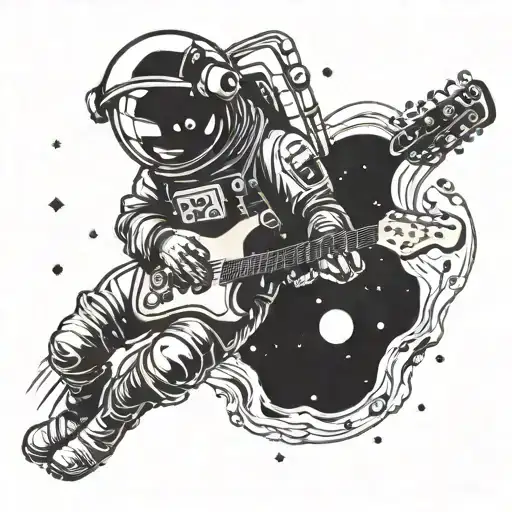 Astronaut playing a guitar in outer space tattoo design idea