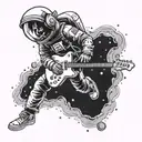 Astronaut playing a guitar in outer space tattoo design idea
