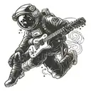 Astronaut playing a guitar in outer space tattoo design idea