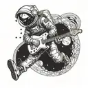 Astronaut playing a guitar in outer space tattoo design idea
