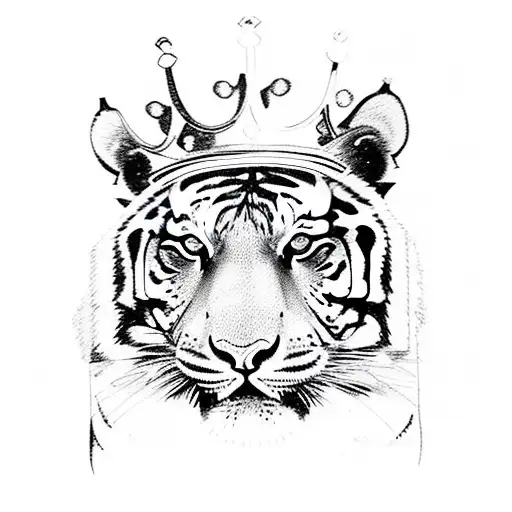 Tiger with Crown surrounded by forestry  tattoo design idea