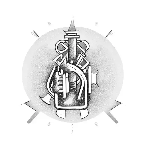 A blackwork tattoo featuring an image of a wrench and a Bible, symbolizing the client's dedication to their occupation as a heavy equipment mechanic and their strong faith. tattoo design idea