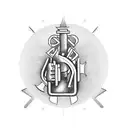 A blackwork tattoo featuring an image of a wrench and a Bible, symbolizing the client's dedication to their occupation as a heavy equipment mechanic and their strong faith. tattoo design idea