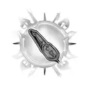 A blackwork tattoo featuring an image of a wrench and a Bible, symbolizing the client's dedication to their occupation as a heavy equipment mechanic and their strong faith. tattoo design idea