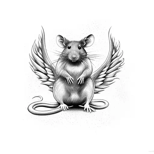 rat with ethereal features and wings tattoo design idea