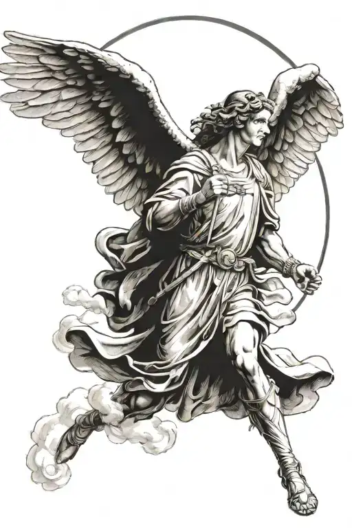 Saint Raphael the Archangel with cloudy background tattoo design idea