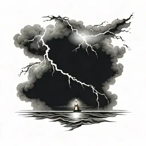 Dark Clouds, Lightning, Storm, Rain, Sea  tattoo design idea