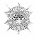 "Create a tattoo design merging Celtic mythology, the all-seeing eye, and the reincarnation of a past Celtic life. Blend tattoo design idea