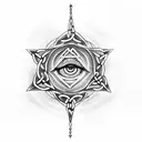 "Create a tattoo design merging Celtic mythology, the all-seeing eye, and the reincarnation of a past Celtic life. Blend tattoo design idea