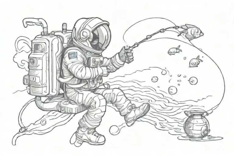 astronaut fishing tattoo design idea