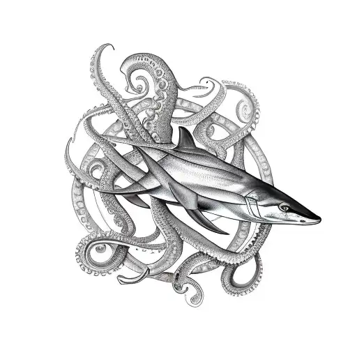 both a Swordfish and an Octopus wrapped around an anchor tattoo design idea