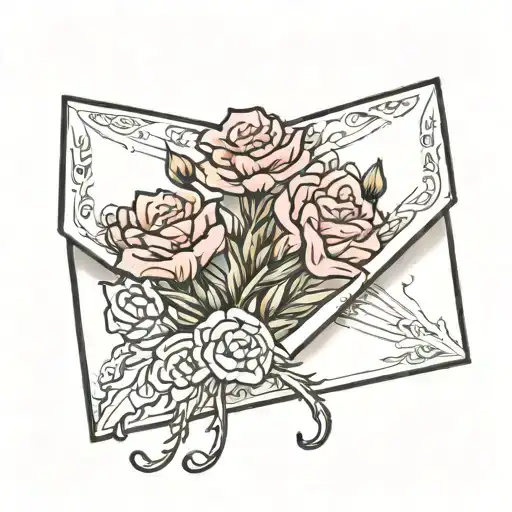 sealed envelope with carnation flowers growing tattoo design idea