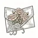 sealed envelope with carnation flowers growing tattoo design idea