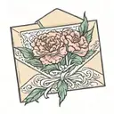 sealed envelope with carnation flowers growing tattoo design idea