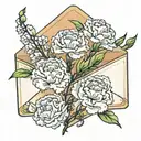 sealed envelope with carnation flowers growing tattoo design idea