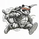 ninja panda wearing ninja turtles shell doing jump kick tattoo design idea