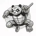 ninja panda wearing ninja turtles shell doing jump kick tattoo design idea