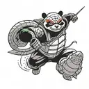 ninja panda wearing ninja turtles shell doing jump kick tattoo design idea