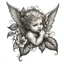baby cupid inside ivy vines wrapped tattoo design idea