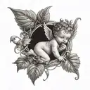 baby cupid inside ivy vines wrapped tattoo design idea